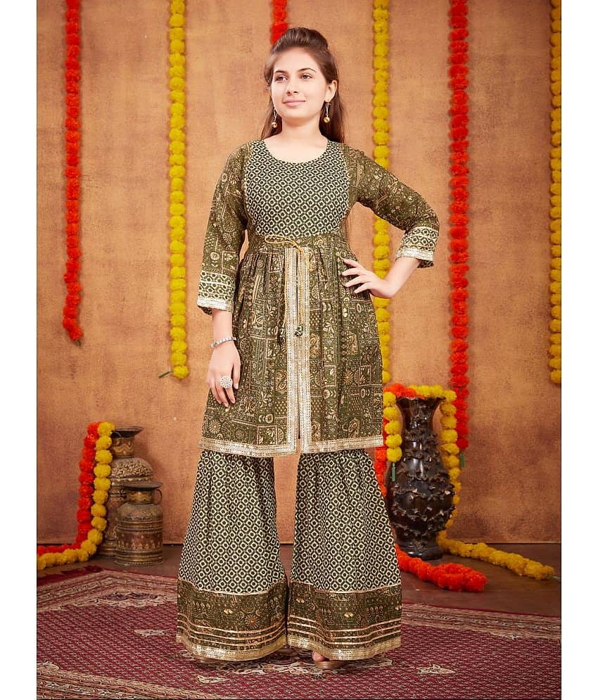 Aarika Girls Cotton Kurta and Sharara Set ( Pack of 1 , Green )