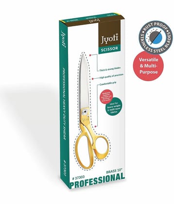 Jyoti Scissor for Professional Use (10 Inch) Steel Blades with Brass Handle, Thick & Strong Blades, Comfortable Grip - Pack of 1