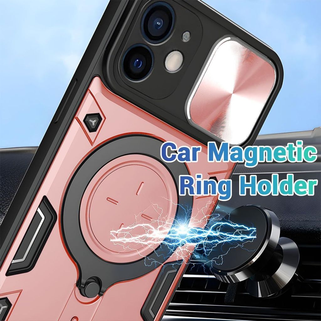 LIRAMARK Case Compatible with Apple iPhone 12 (6.1 inch) with Stand & Slider Camera Military Grade Drop Protection