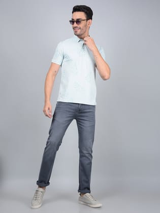 Green Floral Print Polo Neck T-Shirt-S / Green