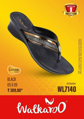 Walkaroo WL7140 Black L No 7 Ladies Slipper