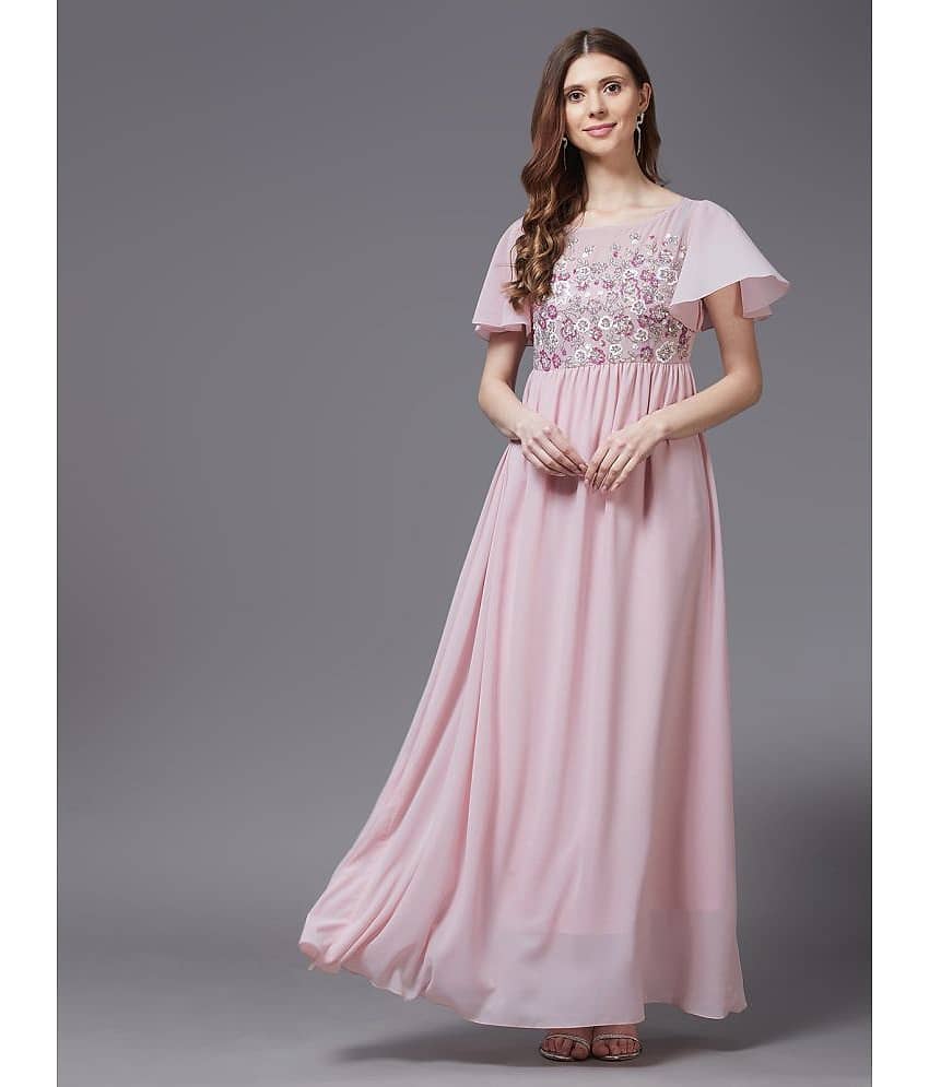 Miss Chase Women Georgette Solid Gown ( Pink )