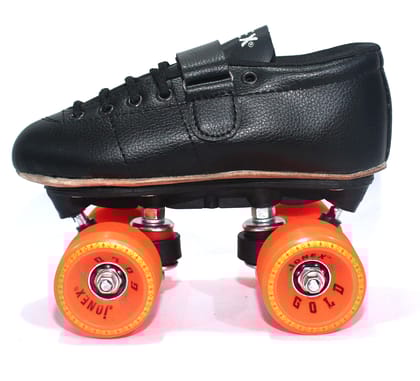 JJ Jonex Shoe Skates, Shoe Skates for Kids, Fix Body Shoe Skates (3 UK/Ind, Black- Gold)