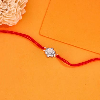 Silver Bloom floral Silver Rakhi-None / Silver