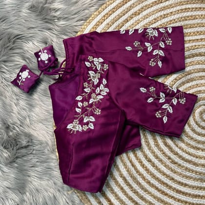 Purely silk handmade work boutique style Blouse-Purple
