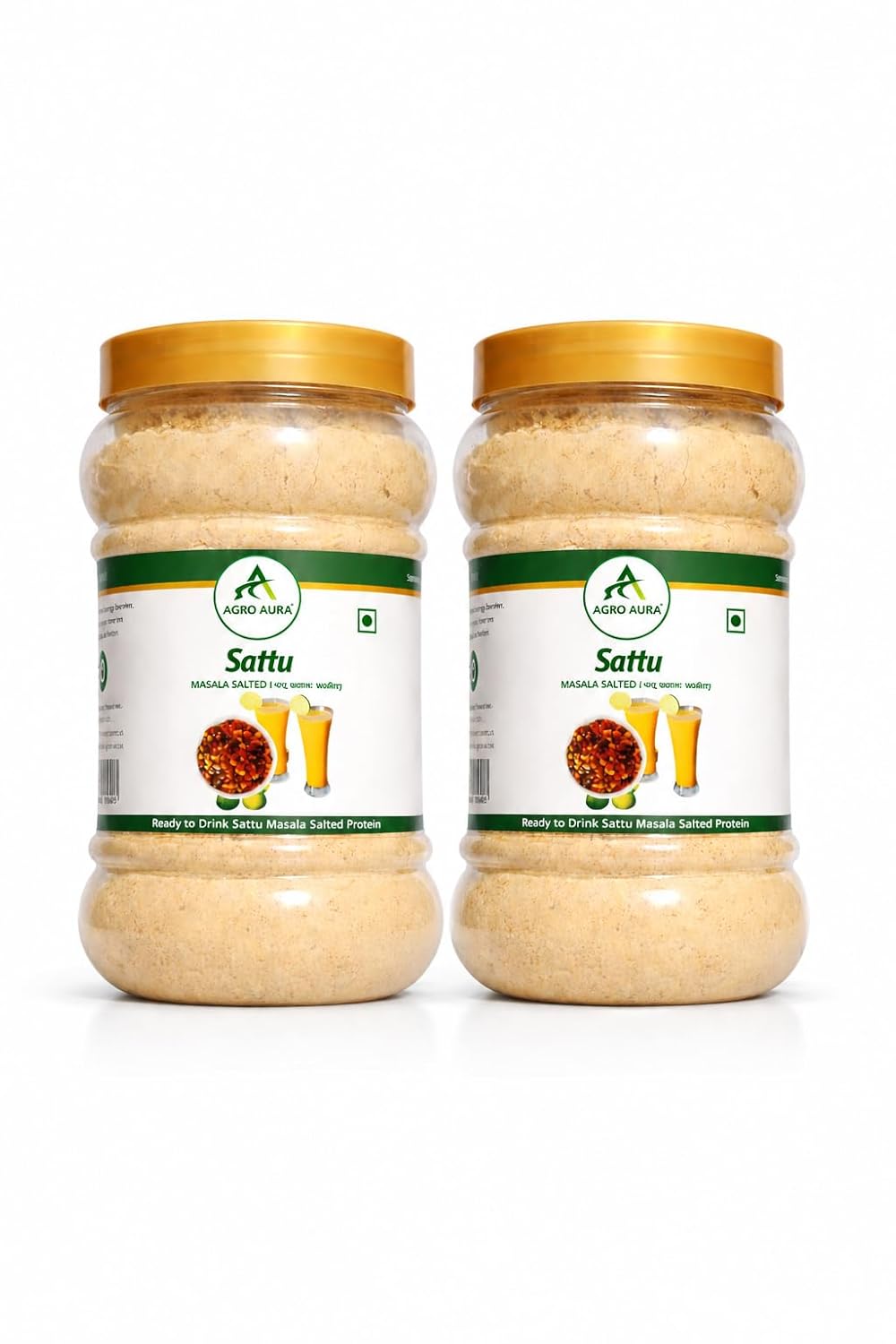 Agro Aura Sattu Masala Salted Powder, Ready to Drink Protein Mix with Roasted Chana, Ajwain and Ginger, Pack of 2 x 500g