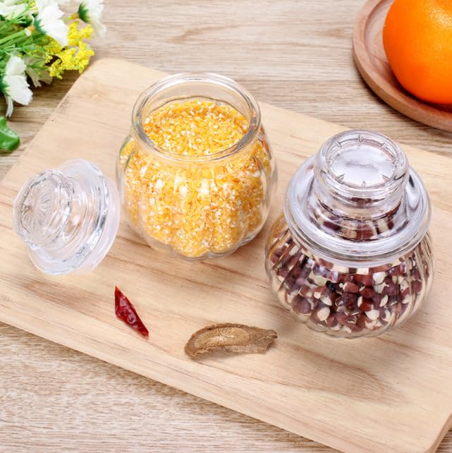 Glass Pop jar with Air Tight Lid, 350 ML, Set Of 3, Storing Spices Masala Food Storage Containers, Glass Honey Jars For Home And Kitchen Tool
