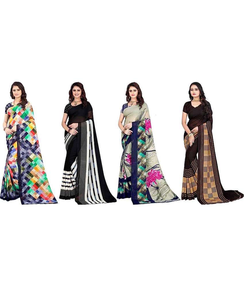 LEELAVATI Georgette Printed Saree With Unstitched Blouse Piece ( Multicolor )