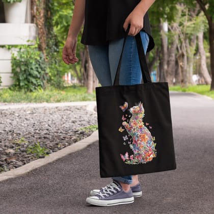 Floral Cat Print Tote Bag Floral Cat Print Tote Bag