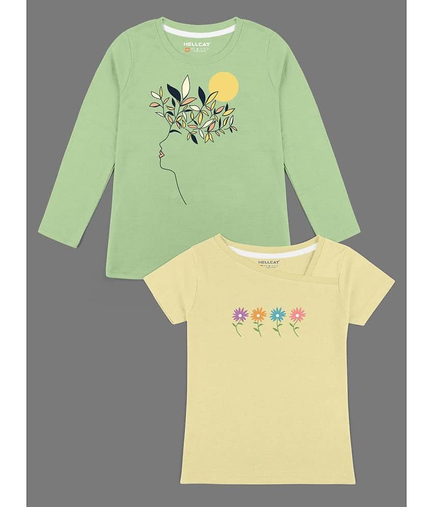 HELLCAT Pack of 2 Girls Cotton Blend T-Shirt ( Multicolor )