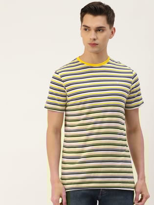 Mens Premium Cotton Striped Half Sleeve Crew Neck T-Shirts-S