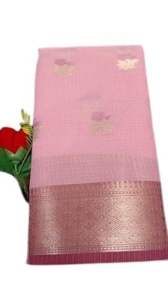 Elegant Women's Kota Doriya Cotton Blend Floral Printed Saree with Matching Blouse Piece (PINK)