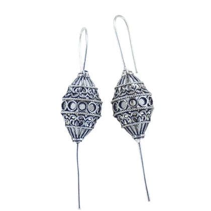 Oxidized Silver Intricate Pattern Pin Bugadi Earrings
