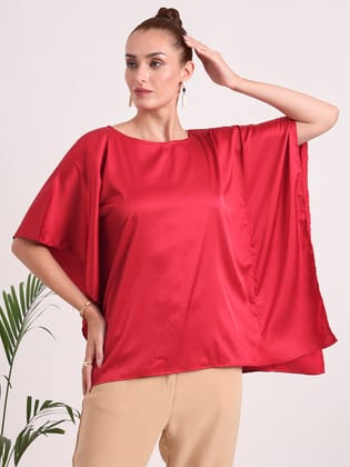 Women's European Satin Solid Baturing Sleeve Crepe-M