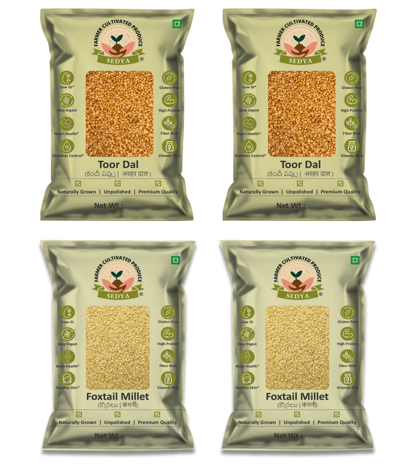 Sedya Premium Toor Dal & Foxtail Millet Combo | Unpolished, Protein & Fiber Rich | 2kg (1kg Each)