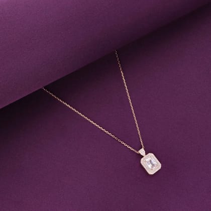 Sterling Silver Rose Gold Princess Cut Zircon Studded Necklace-White Stone / Rose Gold