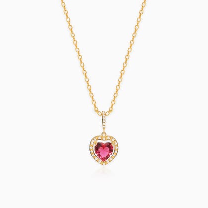 Golden Crimson Heart Pendant with Link Chain