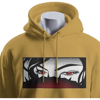 BULL CLOTHING Men's Mysterious Eyes Mustard Yellow Hoodie Graphic Design  280 GSM Fleece for Softness and Comfort (M)