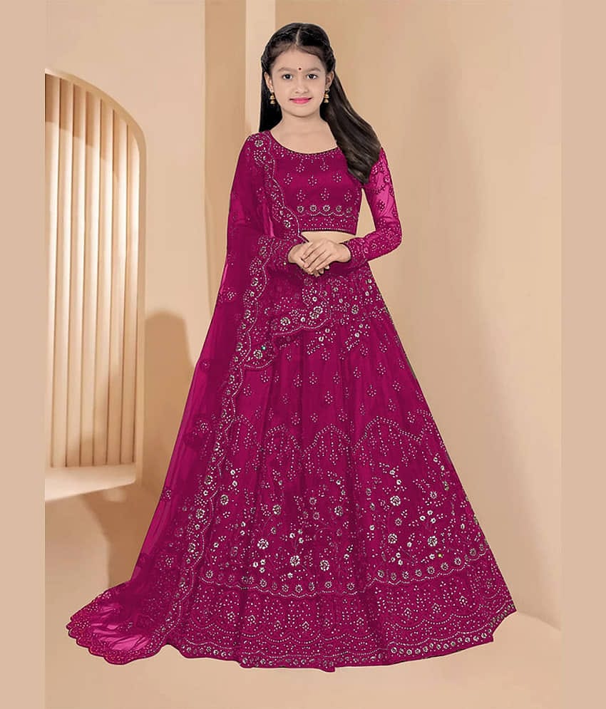 piludi Net Lehenga Choli Set For Girls ( Pack of 1 , Purple )