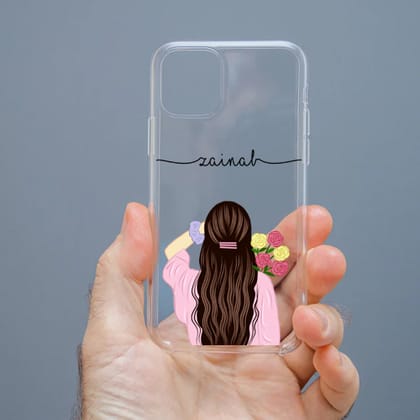 Personalized Cute Girl Transparent Silicon Case Customised with Name for Oppo, Vivo, Redmi, Realme, Poco, Mi, OnePlus, Samsung, iPhone, and More - design 18
