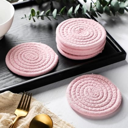 Generic Cotton Rope Drink Coasters 6 Pcs Set (Pink)-PID66417