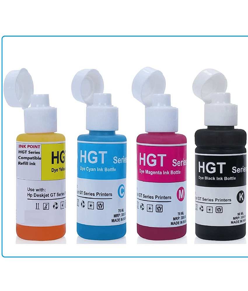 INK POINT Multicolor Four bottles Refill Kit for Refill Ink Compatible for, GT51/52 Used,DeskJet GT 5810/GT 5811/GT 5820, GT 5821