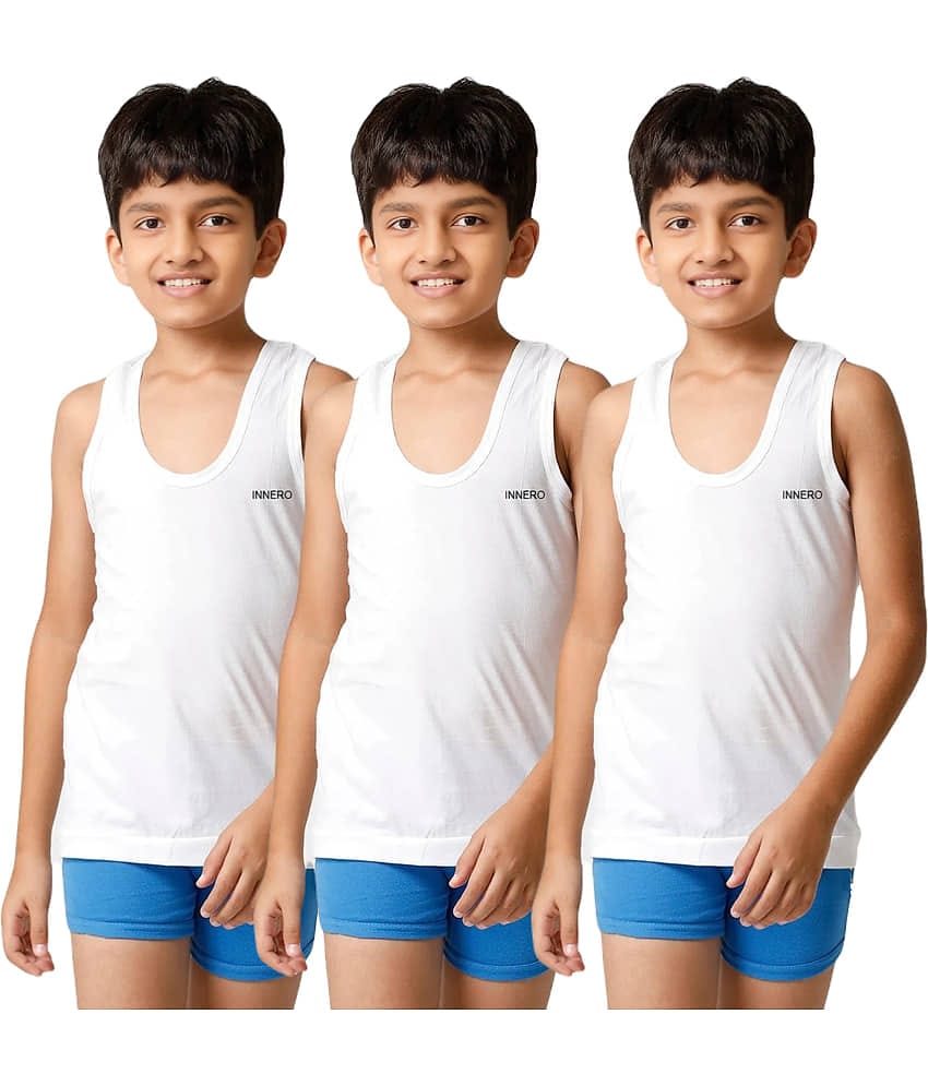 INNERO Pack of 1 Boys Cotton Vest ( White )