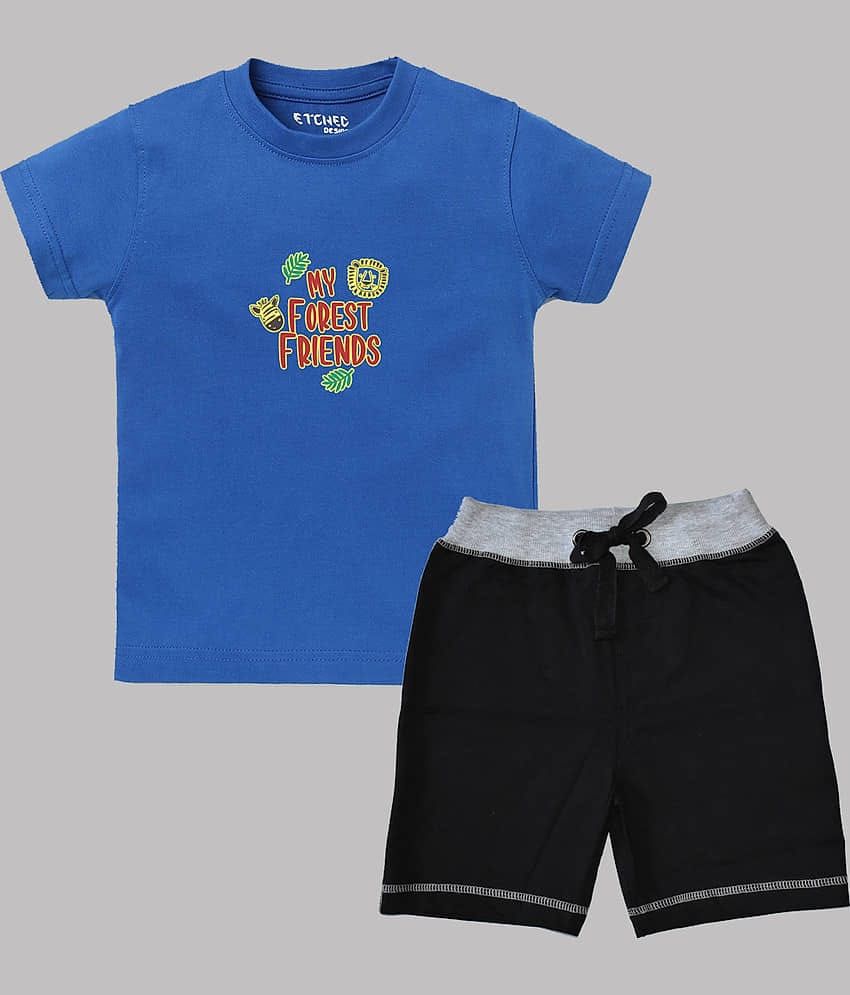 ETCHED DESIGN Pack of 1 Boys Cotton T-Shirt & Shorts Set ( Multicolor )