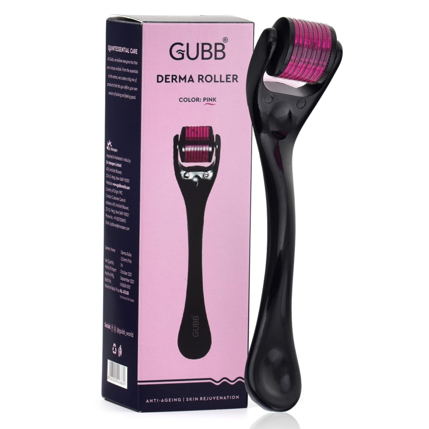 GUBB Derma Roller For Face Acne Scars, Skin Ageing & Hair Regrowth - Reduces Hair Fall | Stimulates Hair Follicles | Suitable for Beard Also | Safe & Effective - Pink