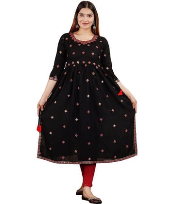 P PRIYA FASHION - Black Rayon Women's Anarkali Kurti ( Pack of 1 )