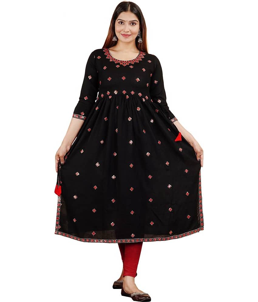 P PRIYA FASHION - Black Rayon Women's Anarkali Kurti ( Pack of 1 )
