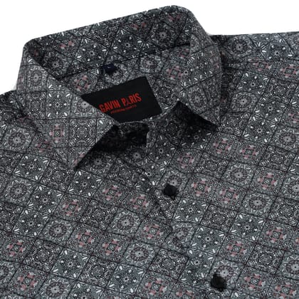 Geometric Pattern Slim Fit Full-Sleeve Shirt (GP103)-S-36 / Full Sleeve