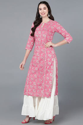 Pink Cotton Blend Straight Kurta VCK8603