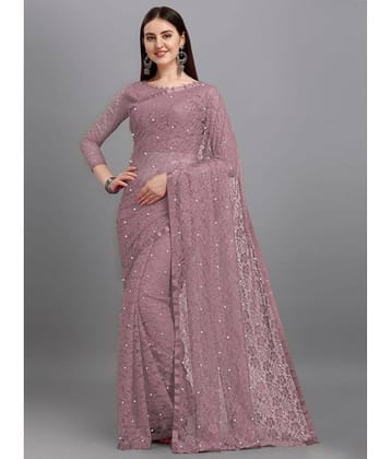 VANRAJ CREATION Net Self Design Saree With Unstitched Blouse Piece ( Rose Gold )