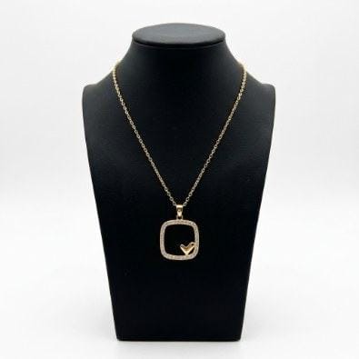 Pavé Square Heart Pendant Necklace | Gold-Tone Anti-Tarnish Imitation Jewellery
