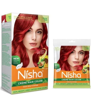 Nisha Creme Hair Color Combo Pack Flame Red (150g Box & 50g Pouch), Permanent Hair Colour for Women & Men