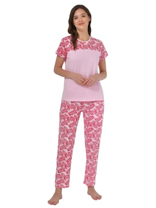 Klamotten Women's Baby Pink Allover Printed Top Pyjama Set N32Rb