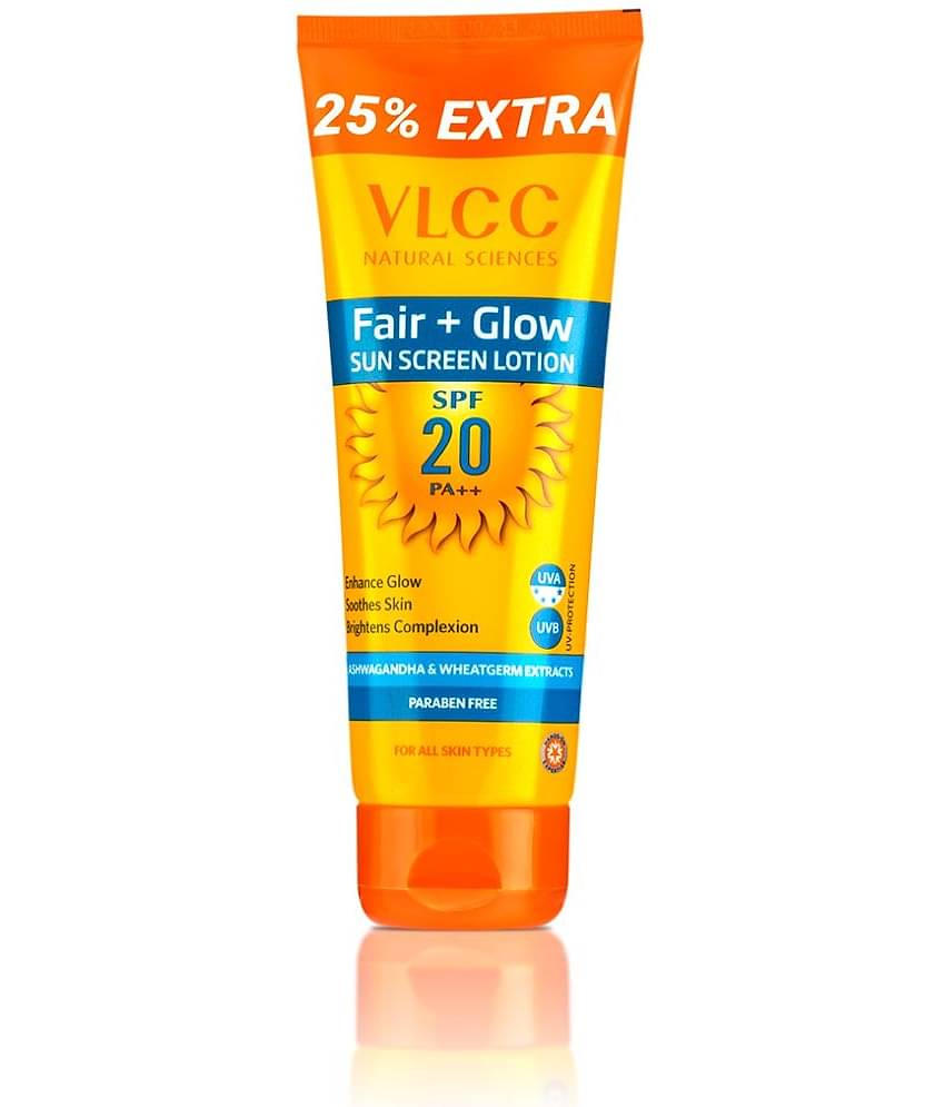 Vlcc Fair+Glow Sunscreen Lotion Spf 20 Pa ++ , 100G With 25G Extra