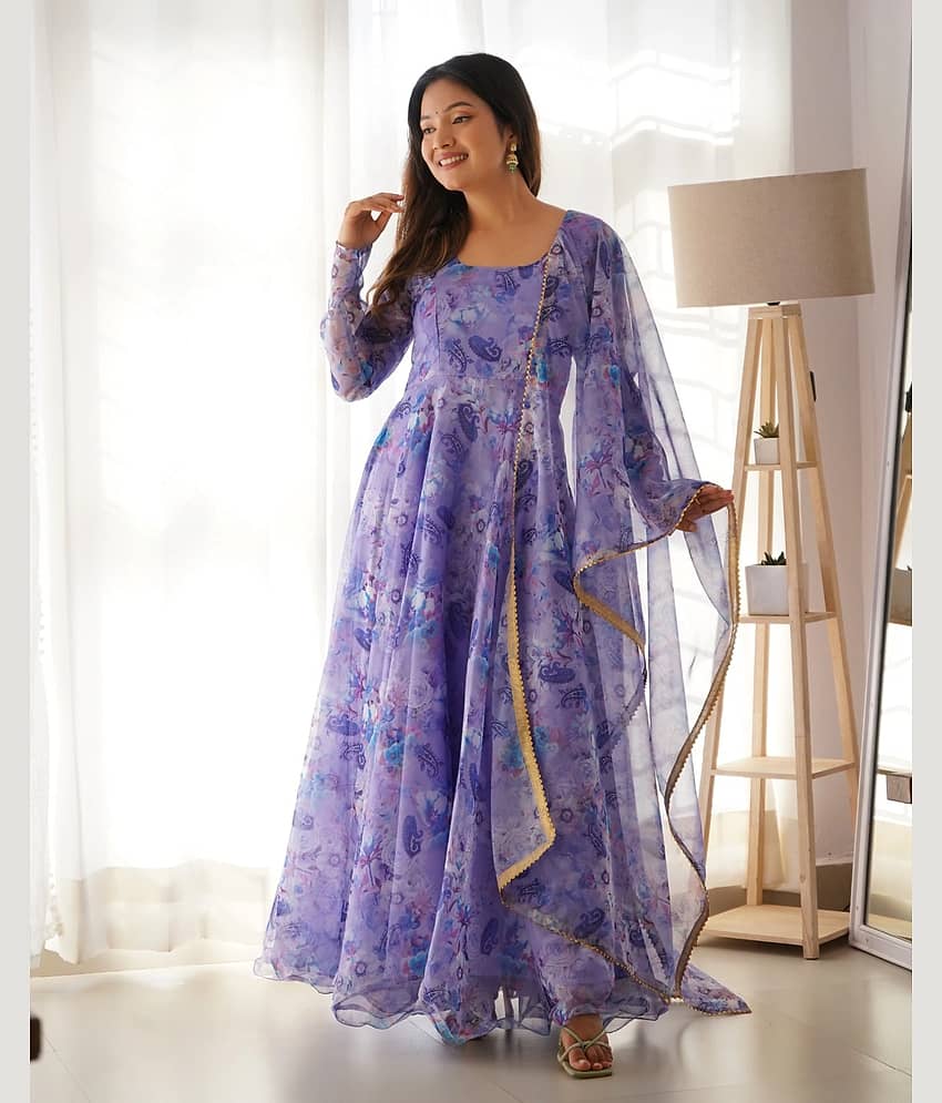 kedar fab Purple Anarkali Georgette Women's Stitched Ethnic Gown ( Pack of 1 )