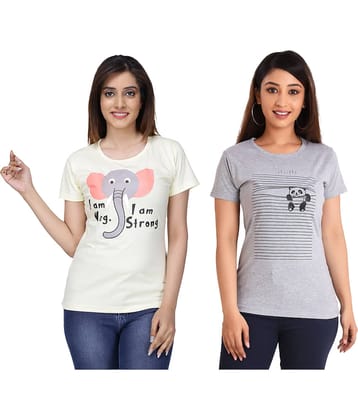 Neo Garments Women Cotton Printed Regular Fit Round Neck T-Shirt ( Multi Color )