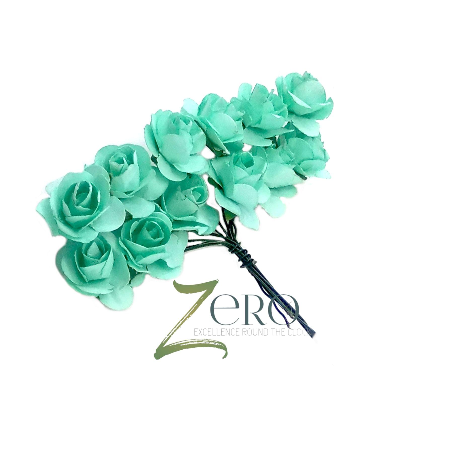 Bunch of 12 Pcs Hand Made Paper Flower - Sea Blue Color
