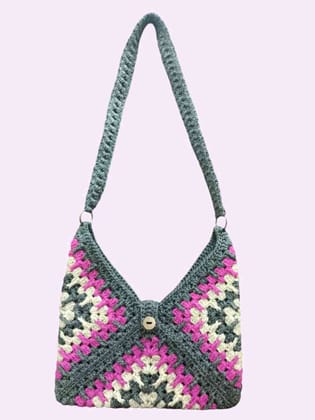 Grey n Pink Granny Square Crochet Sling Bag