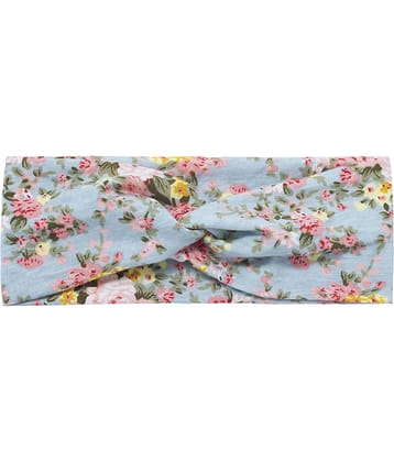 FOK 2 Pc Flower Printed Twist Knotted Yoga Sport Head Wrap Hairband Women and Girls - Sea Green