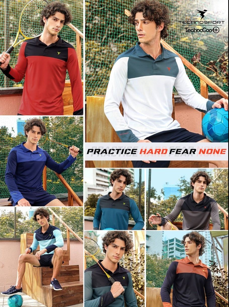 TechnoSport Polo Neck Full Sleeve Dry Fit T-Shirts for Men OR-16-S