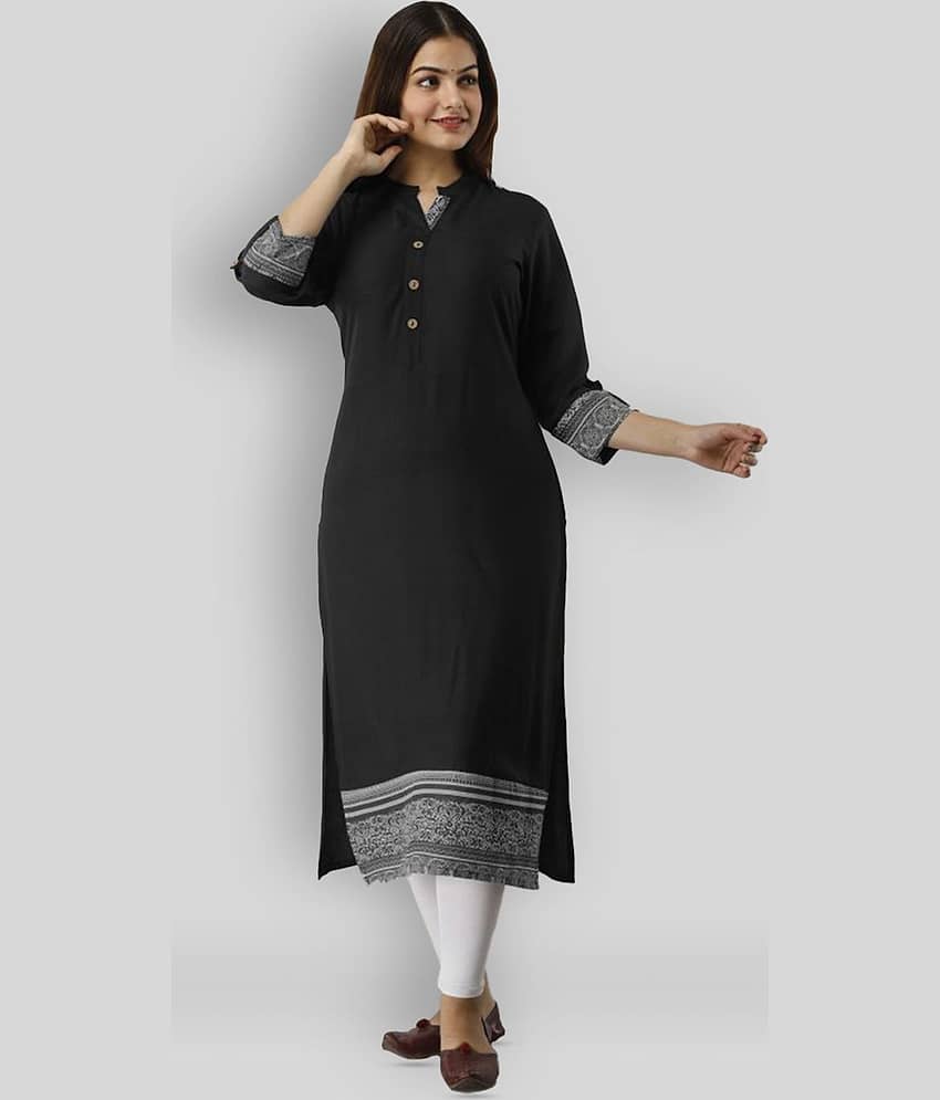 Frionkandy - Black Rayon Women's Straight Kurti ( Pack of 1 )