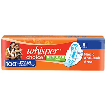 Whisper Choice Sanitary Pads With Wings 100% Stain Protection Regular - 6 pcs