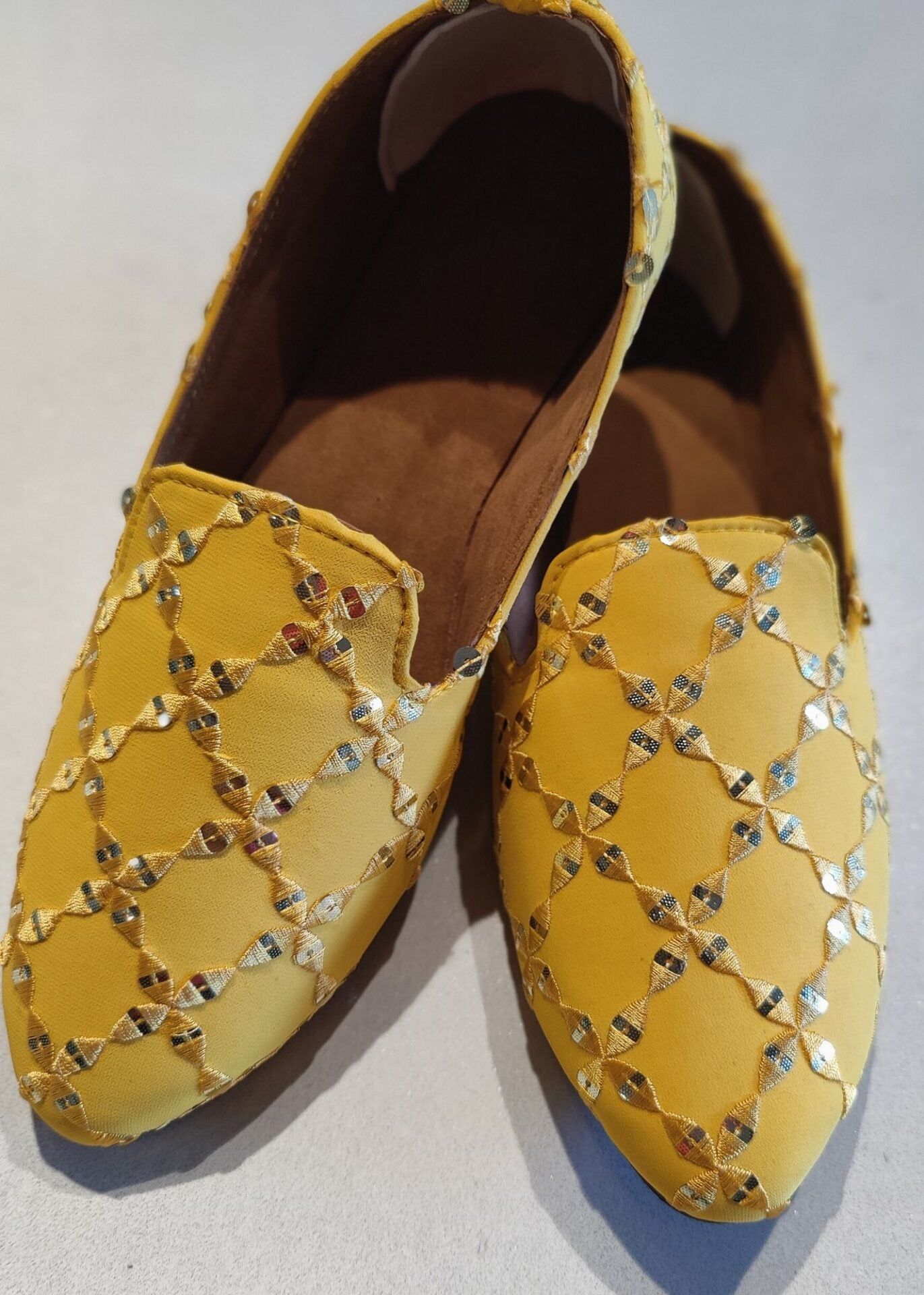 Yellow Haldi Mirror Loafer Shoes-Yellow / 10