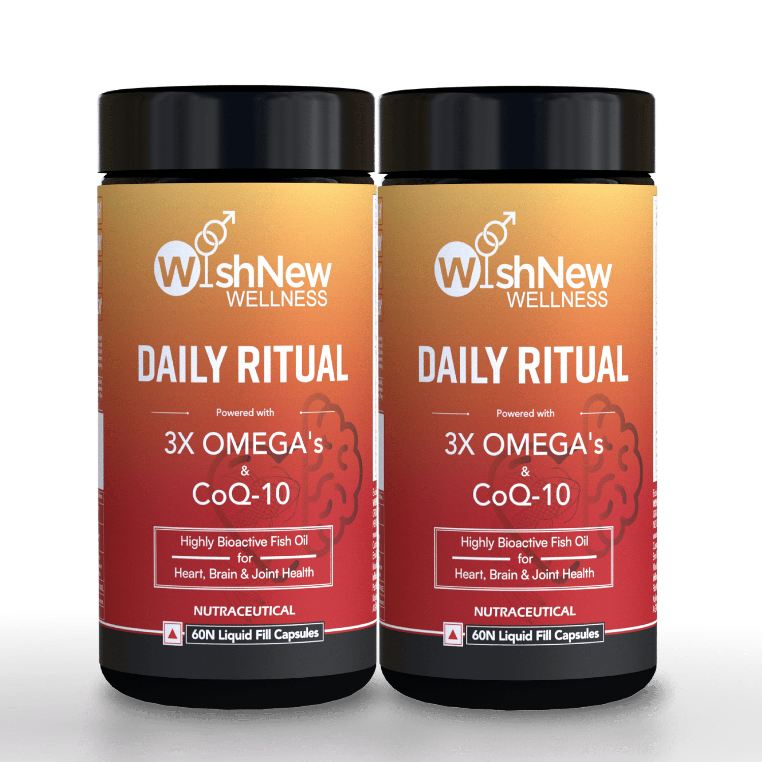 WishNew Wellness DAILY RITUAL with Triple Strength Fish Oil & CoQ-10 | Enhanced Heart & Brain Health | 60 Liquid Capsules with CoQ10 Pellets | High Potency Omega-3, EPA, DHA for Wellbeing Pack of 2