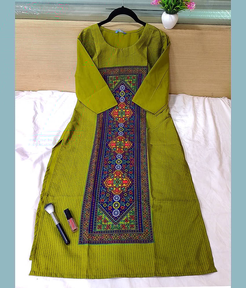 Ethnic Basket Pack of 1 Crepe Printed Straight Women's Kurti - ( Olive )