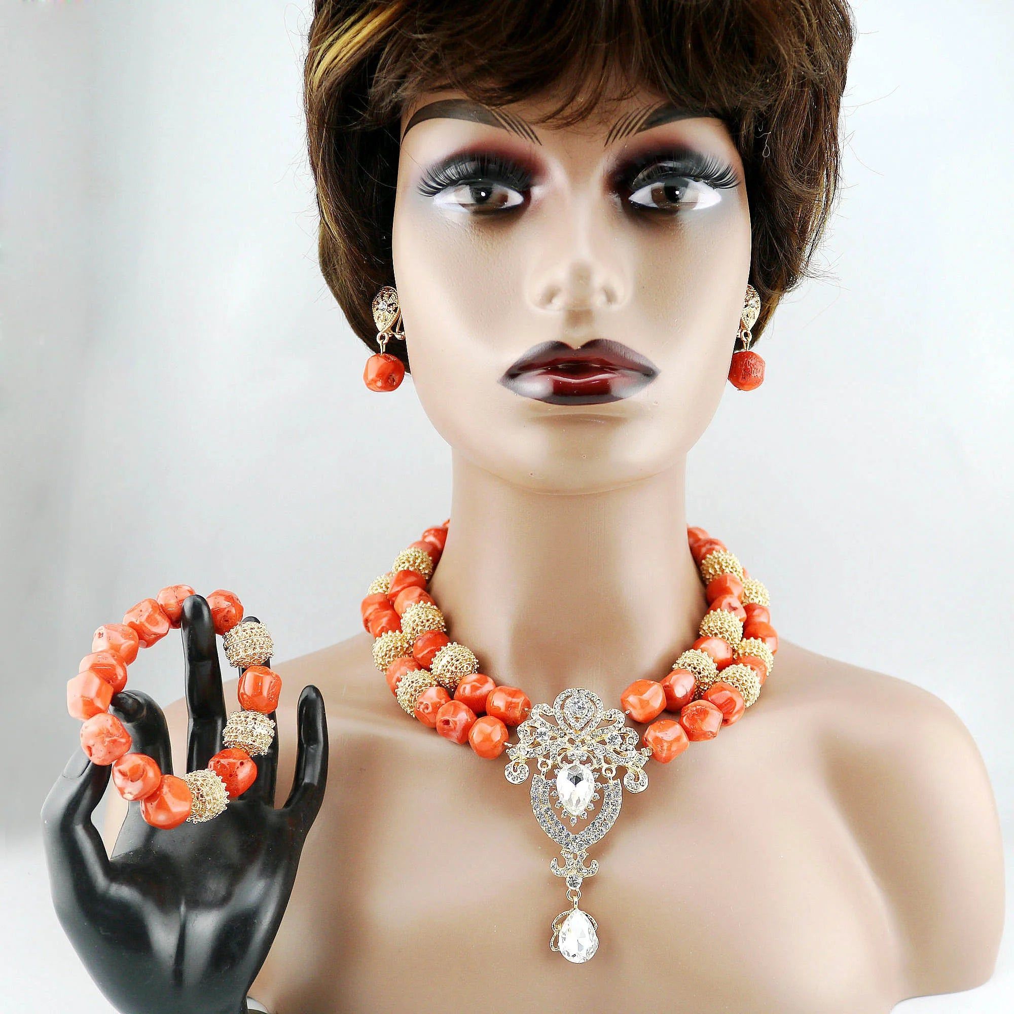 Dubai Coral Jewelry Sets Bridal Jewellery Set African Beads Crystal Rhinestone Nigerian Wedding Vintage Wings Tibetan Silver